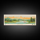 Warden Lake, West Virginia Framed Canvas Print, Panoramic Lake House Art, Midcentury Modern Decor, Pop Art, Travel Poster, Living Room Wall Art