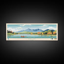 Webb Lake, Maine Framed Canvas Print, Midcentury Modern Lake House Decor, Panoramic Art, Pop Art, Travel Poster, Living Room Wall Art