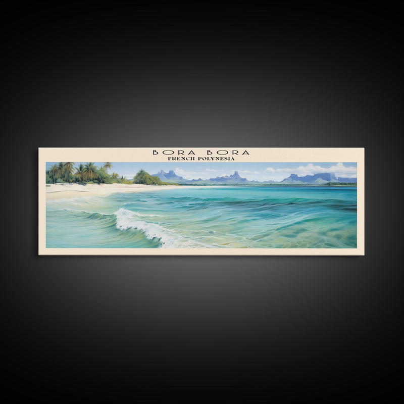 Bora Bora Travel Art Framed Canvas Print, COUNTRY Wall Decor, Home Decor, Travel Poster, Vintage Wall Art, Watercolor Painting