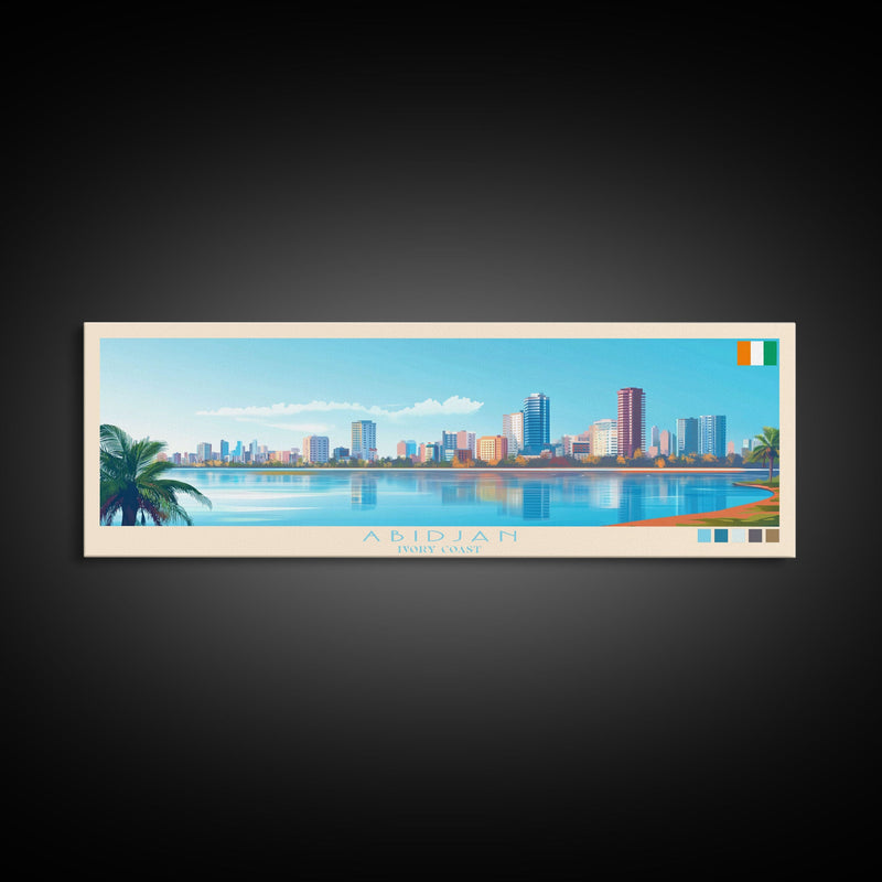 Abidjan, Ivory Coast Panoramic Travel Poster Canvas Print, Abidjan, Ivory Coast Painting, Ivory Coast Art, Abidjan Travel Art, Guest Room Painting