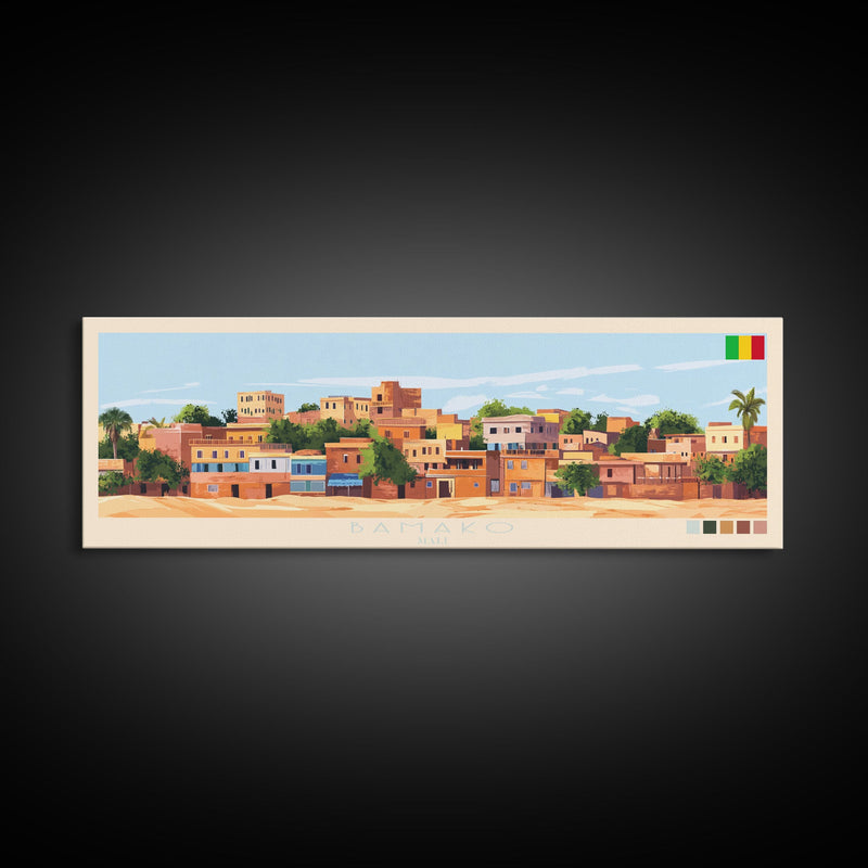 Bamako, Mali Travel Poster Panoramic Canvas Print, Bamako, Mali Painting, Mali Art, Bamako Travel Art, Guest Room Painting