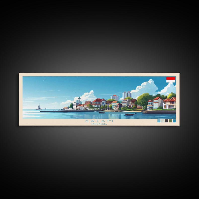 Batam, Indonesia Panoramic Travel Poster Canvas Print, Batam, Indonesia Painting, Indonesia Art, Batam Travel Art, Guest Room Painting