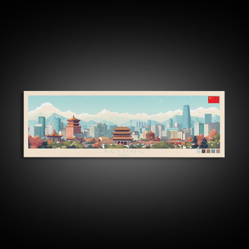 Beijing, China Panoramic Travel Poster Canvas Print, Beijing, China Painting, China Art, Beijing Travel Art, Guest Room Painting