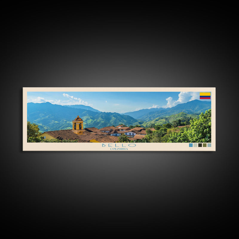 Bello, Colombia Panoramic Travel Poster Canvas Print, Bello, Colombia Painting, Colombia Art, Bello Panoramic Travel Art, Travel Painting