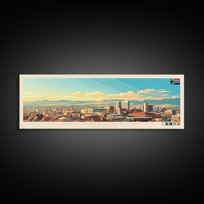 Bloemfontein, South Africa Panoramic Travel Poster Canvas Print, Bloemfontein, South Africa Painting, South Africa Art, Bloemfontein Panoramic Travel Art, Travel Painting