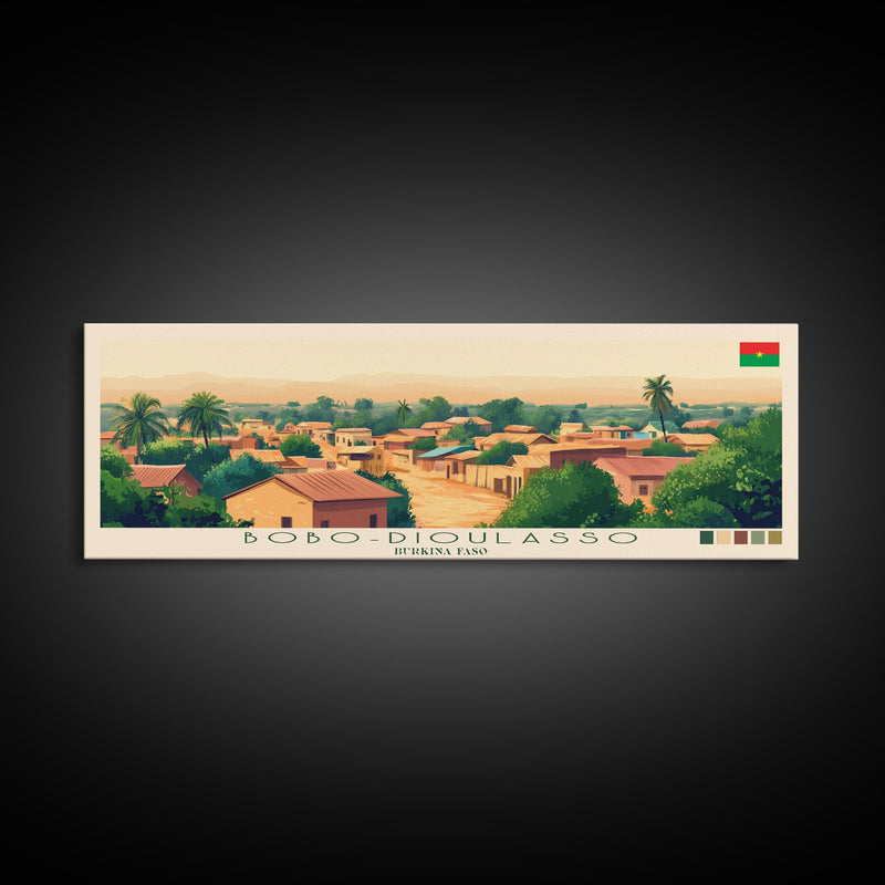 Bobo-Dioulasso, Burkina Faso Panoramic Travel Poster Canvas Print, Bobo-Dioulasso, Burkina Faso Painting, Burkina Faso Art, Bobo-Dioulasso Travel Art, Guest Room Painting