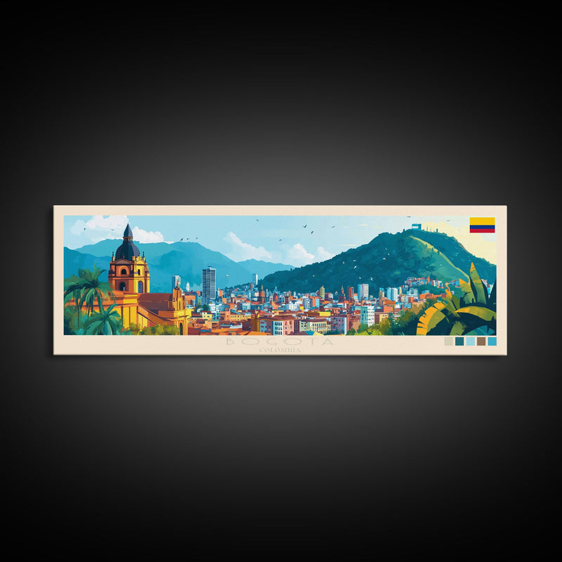 Bogota, Colombia Travel Poster Panoramic Canvas Print, Bogota, Colombia Painting, Colombia Art, Bogota Travel Art, Guest Room Painting