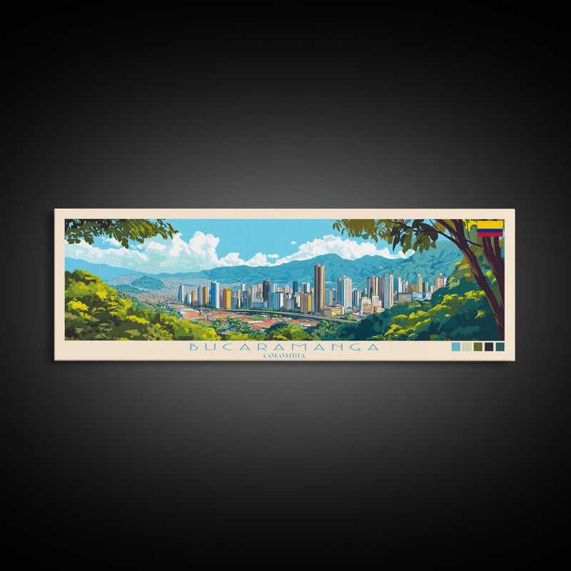 Bucaramanga, Colombia Panoramic Travel Poster Canvas Print, Bucaramanga, Colombia Painting, Colombia Art, Bucaramanga Travel Art, Guest Room Painting