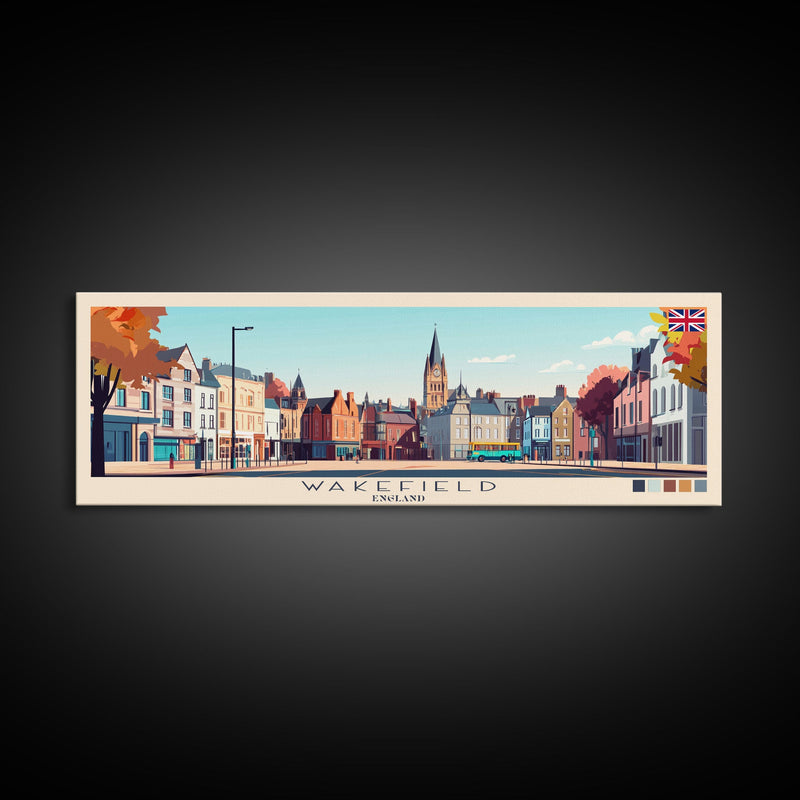 Wakefield, England Panoramic Travel Poster Canvas Print, Wakefield, England Painting, England Art, Wakefield Panoramic Travel Art, Travel Painting