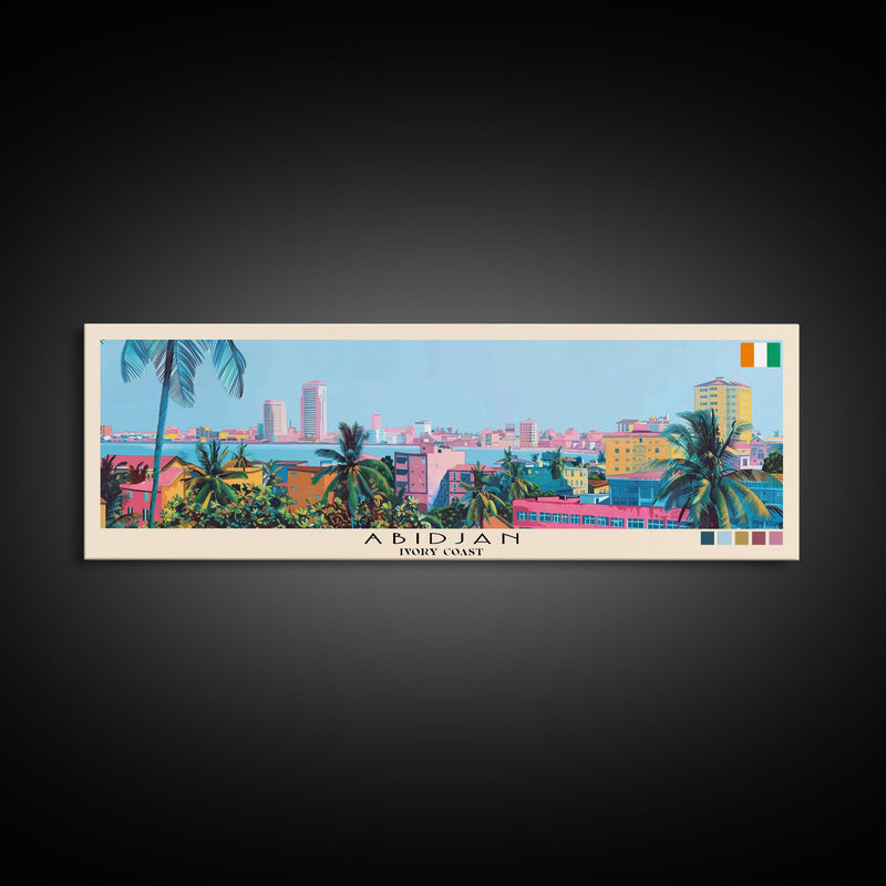 Abidjan, Ivory Coast Panoramic Canvas Print, Abidjan, Ivory Coast Painting, Ivory Coast Art, Abidjan Travel Poster, Travel Art, Living Room Painting