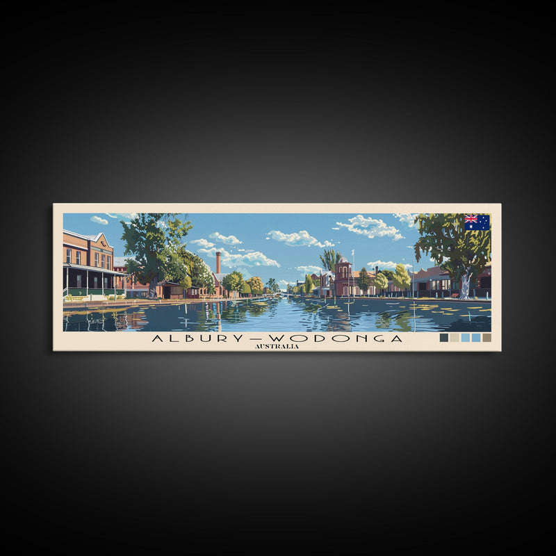 Alburyâ€“Wodonga, Australia Panoramic Canvas Print, Alburyâ€“Wodonga, Australia Painting, Australia Art, Alburyâ€“Wodonga Travel Poster, Travel Art, Housewarming Gift