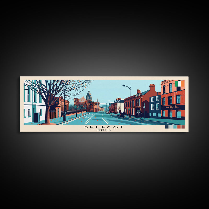 Belfast, Ireland Panoramic Canvas Print, Belfast, Ireland Painting, Ireland Art, Belfast Travel Poster, Travel Art, Vacation Gift