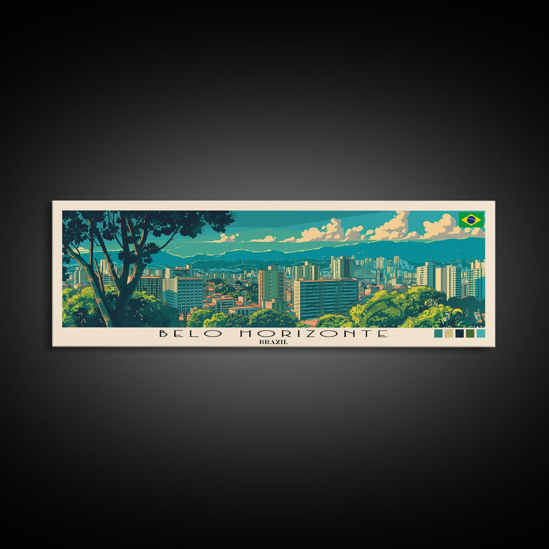 Belo Horizonte, Brazil Panoramic Canvas Print, Belo Horizonte, Brazil Painting, Brazil Art, Belo Horizonte Travel Poster, Travel Art, Guest Room Painting