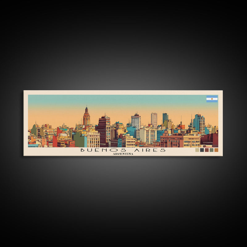 Buenos Aires, Argentina Panoramic Canvas Print, Buenos Aires, Argentina Painting, Argentina Art, Buenos Aires Travel Poster, Travel Art, Guest Room Painting