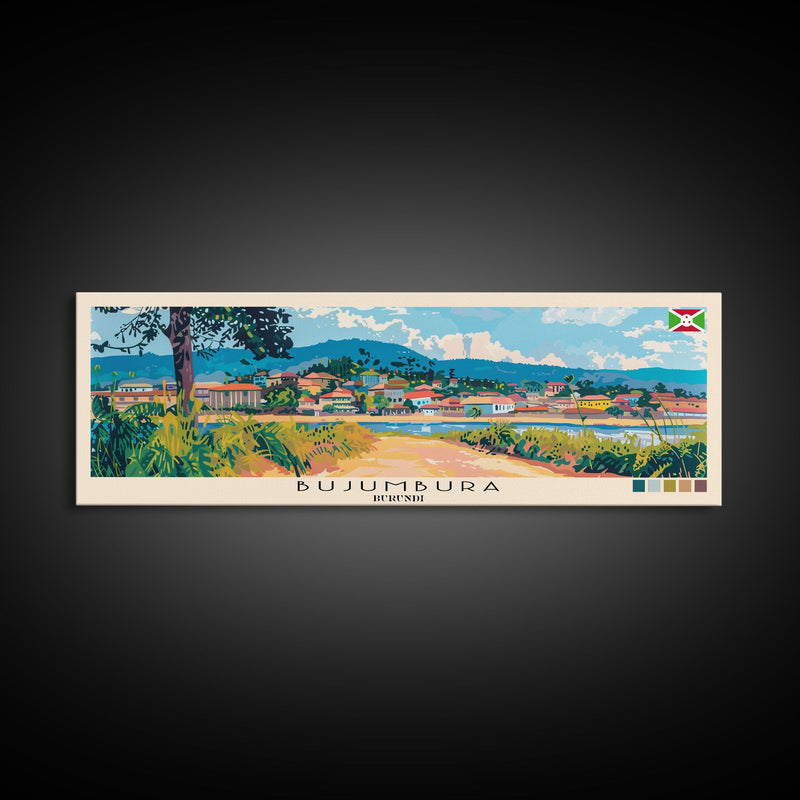 Bujumbura, Burundi Panoramic Canvas Print, Bujumbura, Burundi Painting, Burundi Art, Bujumbura Travel Poster, Travel Art, Vacation Gift