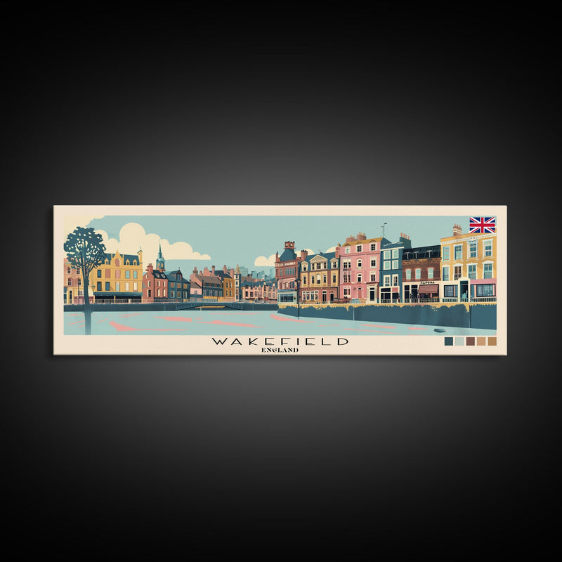 Wakefield, England Panoramic Canvas Print, Wakefield, England Painting, England Art, Wakefield Travel Poster, Travel Art, Vacation Gift