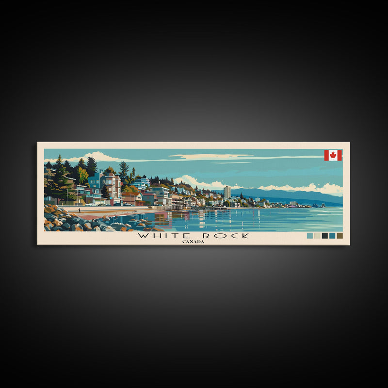 White Rock, Canada Panoramic Canvas Print, White Rock, Canada Painting, Canada Art, White Rock Travel Poster, Travel Art, Living Room Painting