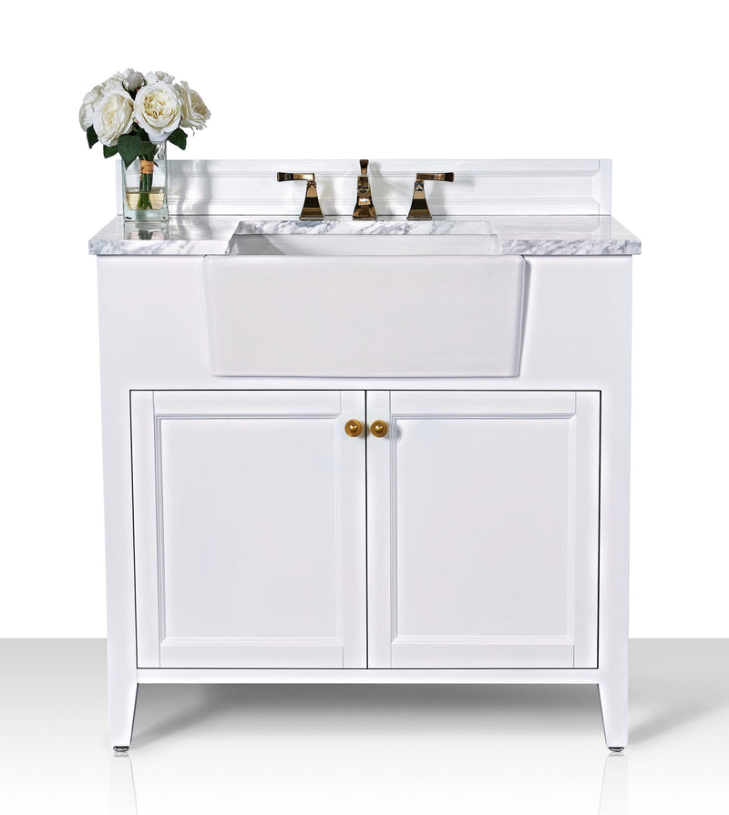 Adeline Bathroom Vanity with Farmhouse Sink and Carrara White Marble Top Cabinet Set