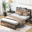 Full/Queen Bed Frame with 2-Tier Storage Headboard and Charging Station-Full Size