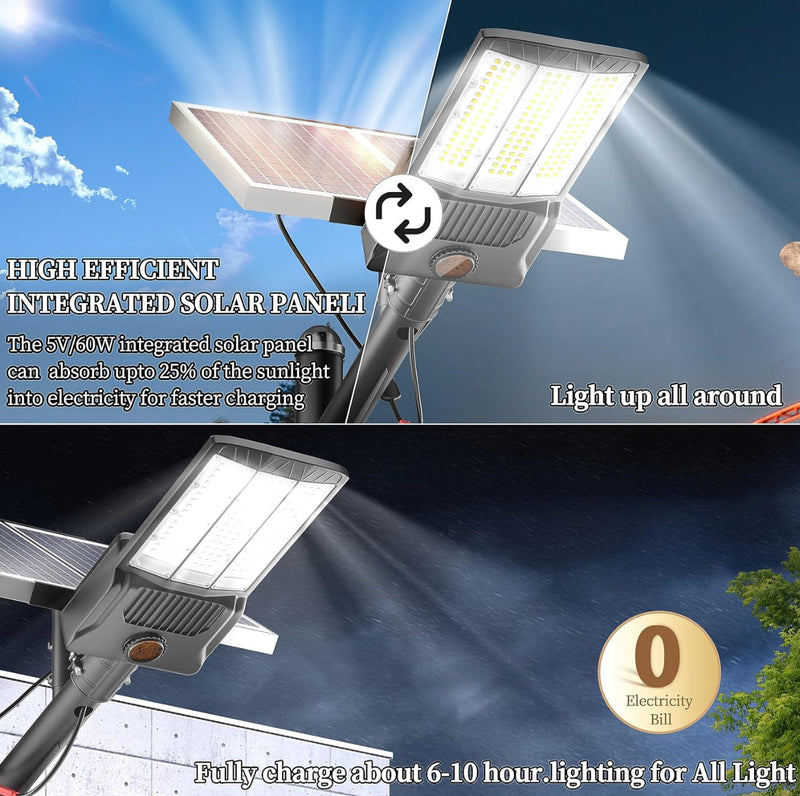 9500W Aluminum Solar Street Lights Outdoor, 500000LM High Powered Commercial Parking Lot Lights 6500K Dusk to Dawn with Remote
