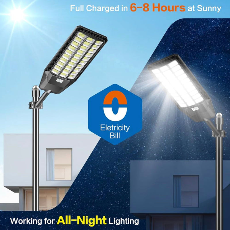9000W Solar Street Light, 180000 Lumens Dusk to Dawn Street Lights Solar Powered Motion Sensor
