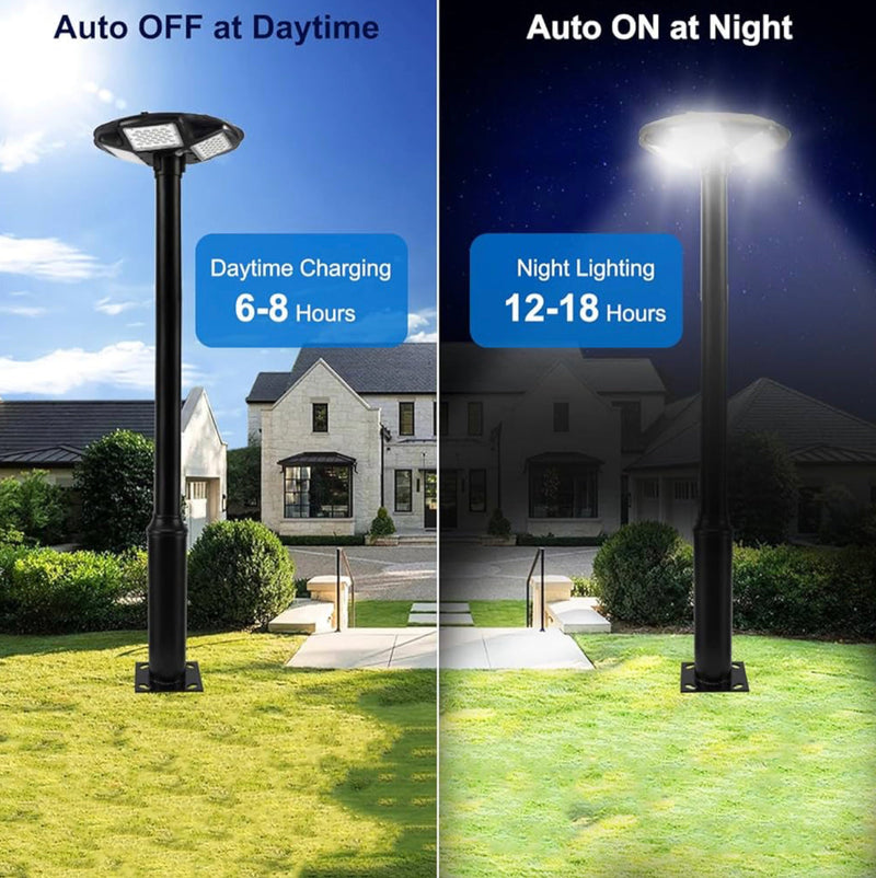 3500W Commercial Solar Round 360° Wide Angle Pole Outdoor Lamp Post Light with 98 inch Pole IP67 Waterproof With Remote