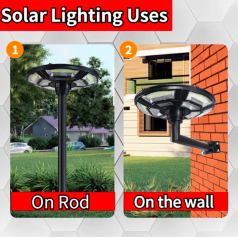 3500W Commercial Solar Round 360° Wide Angle Pole Outdoor Lamp Post Light with 98 inch Pole IP67 Waterproof With Remote