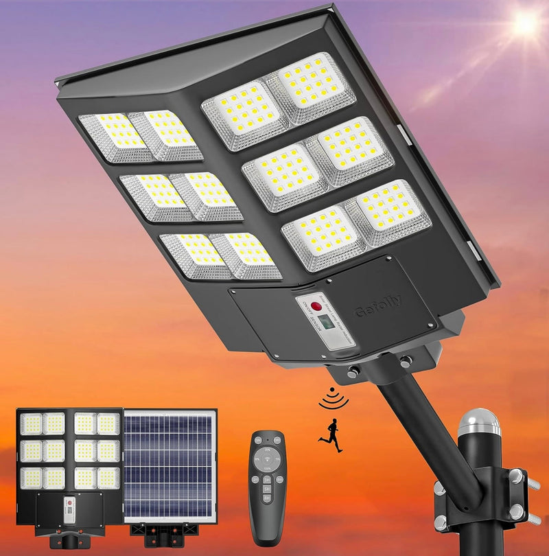 2600W Commercial Solar Street Light , 60000LM Parking Lot Light Commercial Dusk to Dawn With Remote