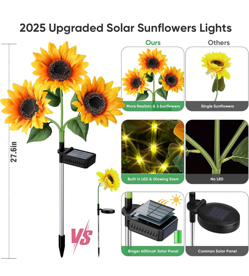Solar Sunflower Lights 3 Pack with 9 Sunflower Lights