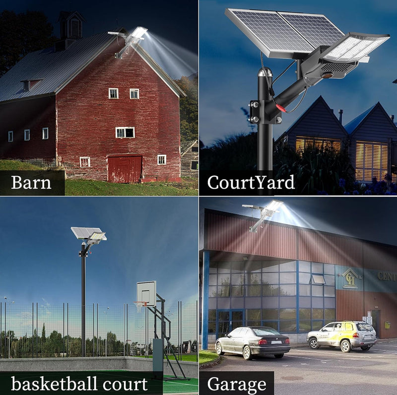 9500W Aluminum Solar Street Lights Outdoor, 500000LM High Powered Commercial Parking Lot Lights 6500K Dusk to Dawn with Remote