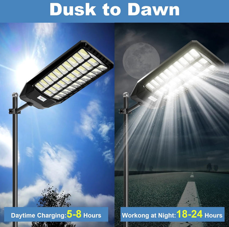 9000W Solar Street Light, 180000 Lumens Dusk to Dawn Street Lights Solar Powered Motion Sensor