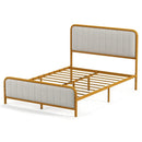 Upholstered Gold Platform Bed Frame with Velvet Headboard by LJGDeals