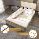 Upholstered Gold Platform Bed Frame with Velvet Headboard by LJGDeals