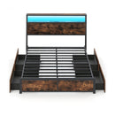 Full/Queen Size LED Bed Frame with Charging Station and 4 Storage Drawers