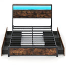 Full/Queen Size LED Bed Frame with Charging Station and 4 Storage Drawers