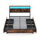 Full/Queen Size LED Bed Frame with Charging Station and 4 Storage Drawers