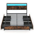 Full/Queen Size LED Bed Frame with Charging Station and 4 Storage Drawers