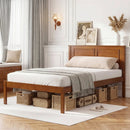 Full/Queen/Twin Size Bed Frame Farmhouse Wooden Platform Bed with Headboard by LJGDeals