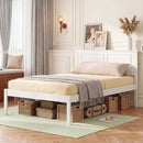 Full/Queen/Twin Size Bed Frame Farmhouse Wooden Platform Bed with Headboard White by DirectDeals