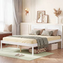 Full/Queen/Twin Size Bed Frame Farmhouse Wooden Platform Bed with Headboard White by DirectDeals