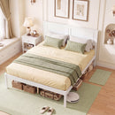 Full/Queen/Twin Size Bed Frame Farmhouse Wooden Platform Bed with Headboard White by DirectDeals