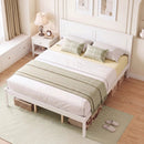 Full/Queen/Twin Size Bed Frame Farmhouse Wooden Platform Bed with Headboard White by DirectDeals
