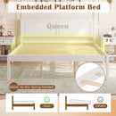 Full/Queen/Twin Size Bed Frame Farmhouse Wooden Platform Bed with Headboard White by DirectDeals