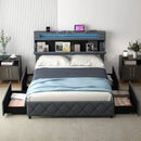 Full/Queen Size Bed Frame with Adjustable Storage Headboard and Wooden Slat Support by LJGDeals