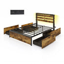 Full/Queen/Twin Size Bed Frame with Drawers LED Lights and USB Ports by LJGDeals