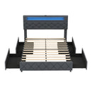 Full/Queen Size Bed Frame with Adjustable Storage Headboard and Wooden Slat Support-Full