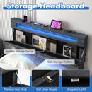Full/Queen Size Bed Frame with Adjustable Storage Headboard and Wooden Slat Support-Full
