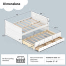 Full Size Bed Frame with Twin Trundle and 3 Storage Drawers for Teens Adults-White