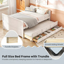 Full Size Bed Frame with Twin Trundle and 3 Storage Drawers for Teens Adults-White by LJGDeals