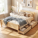 Full Size Bed Frame with 2 Storage Drawers and Footboard for Kids Teens Adults